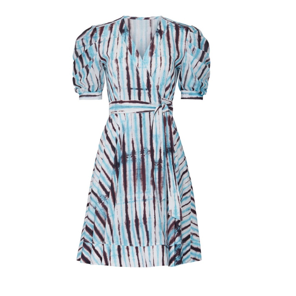 Diane Von Furstenberg Indra Cotton Poplin Tie Dye Rain Mini Wrap Dress - Picture 5 of 6